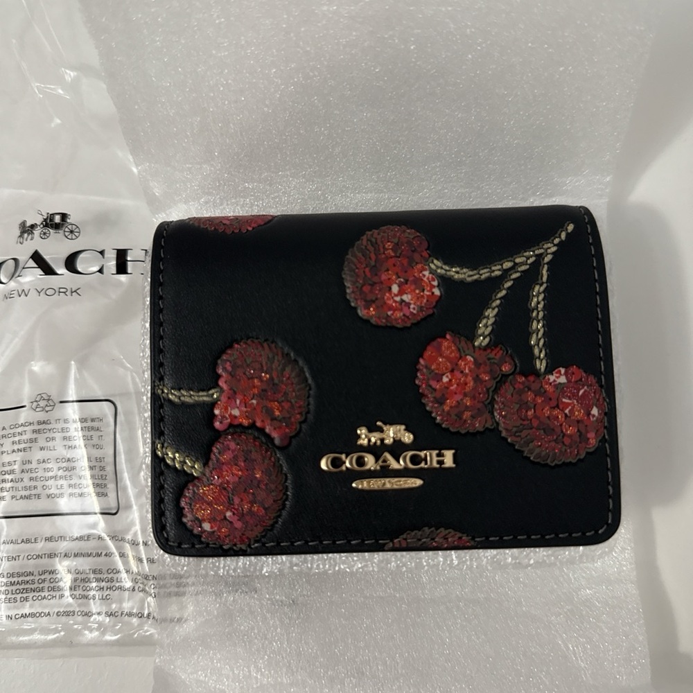 Coach Black Wallet with Red Cherry Accents